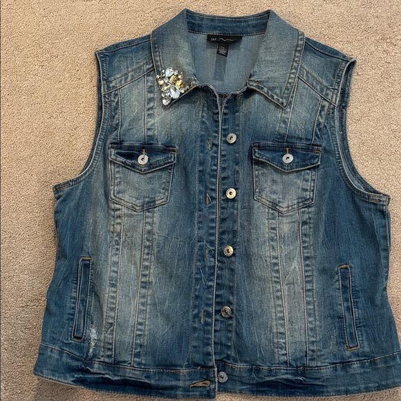INC International Concepts bedazzled trendy Blue Denim Vest- size XL - Picture 7 of 8